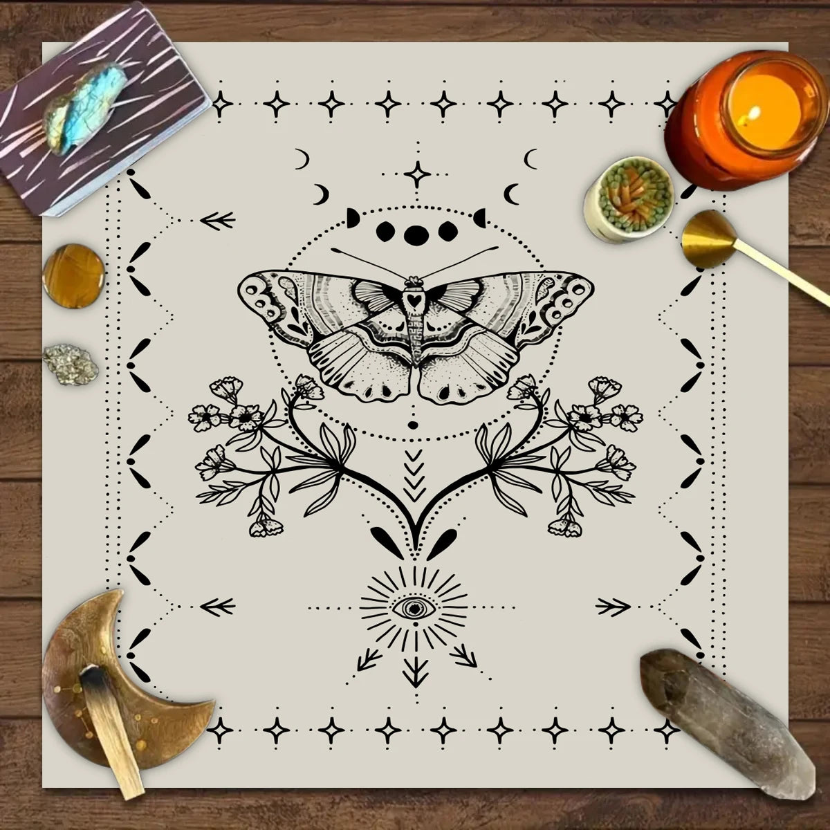 🔮 Spiritual Abacus Tarot Card Tablecloth Mystical Wizardry Butterfly & Flower Design – For Tarot, Oracle, and Astrology Readings