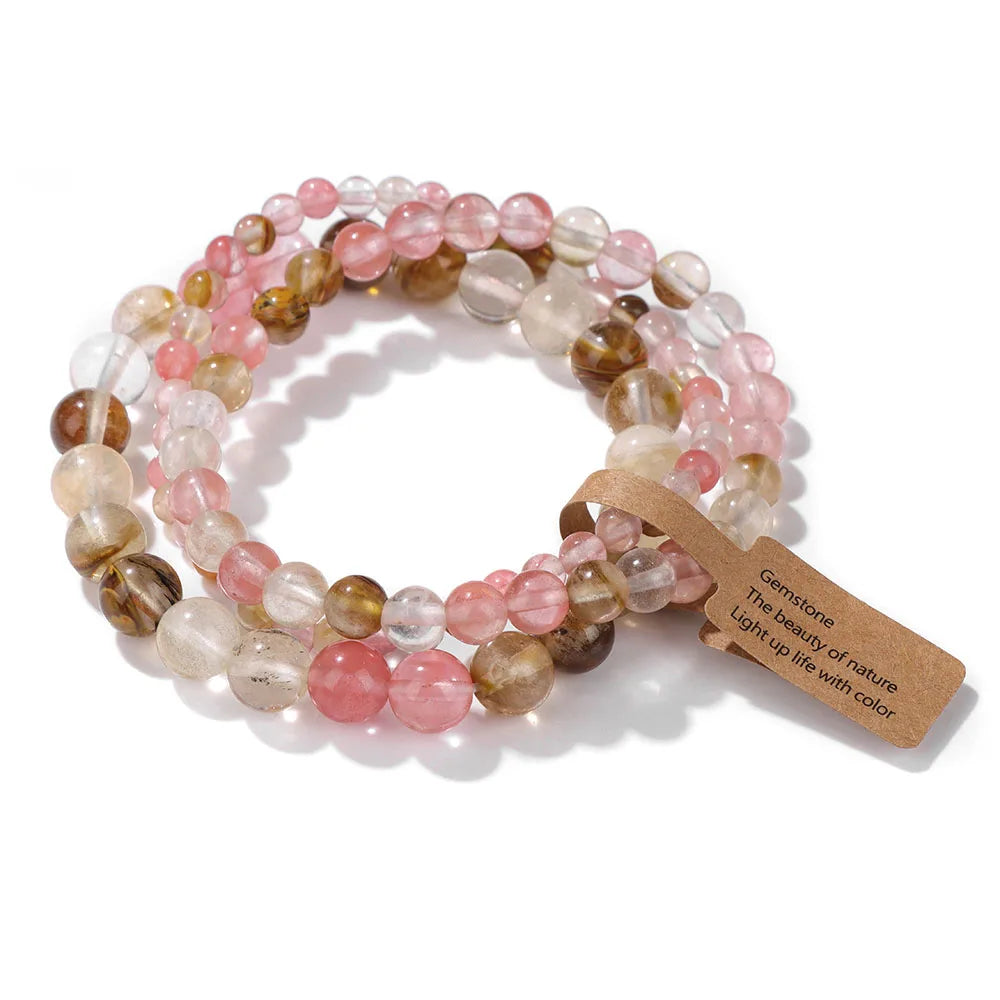 🎀 Spiritual Abacus Pink Zebra & Mixed Natural Stone Bracelet Set 4mm–8mm Beads