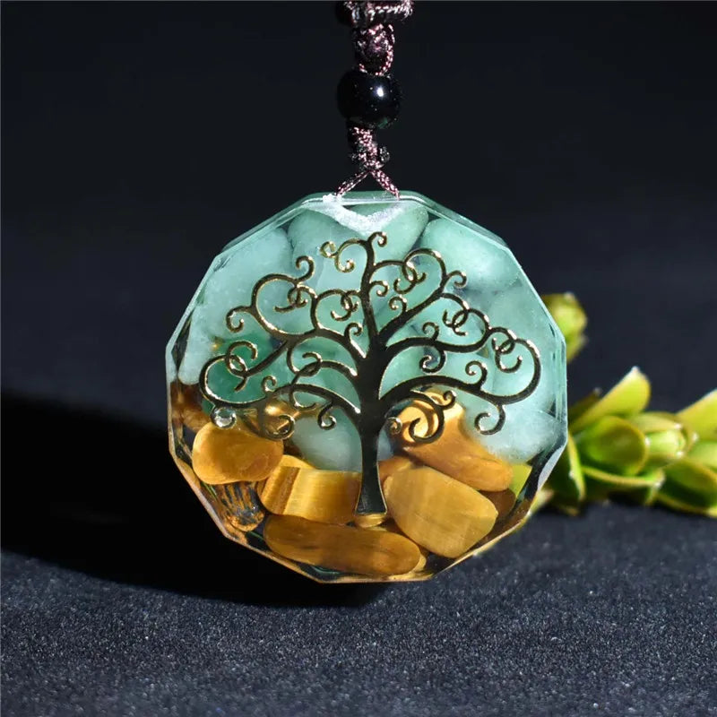 🌳 Spiritual Abacus Tree of Life Orgonite Pendant – Olivine & Tiger Eye Chakra Energy Necklace