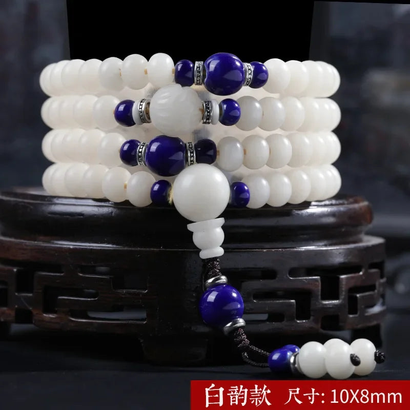 📿 Spiritual Abacus – Natural White Jade & Bodhi Root 108-Bead Mala - Meditation Prayer Bracelet & Necklace