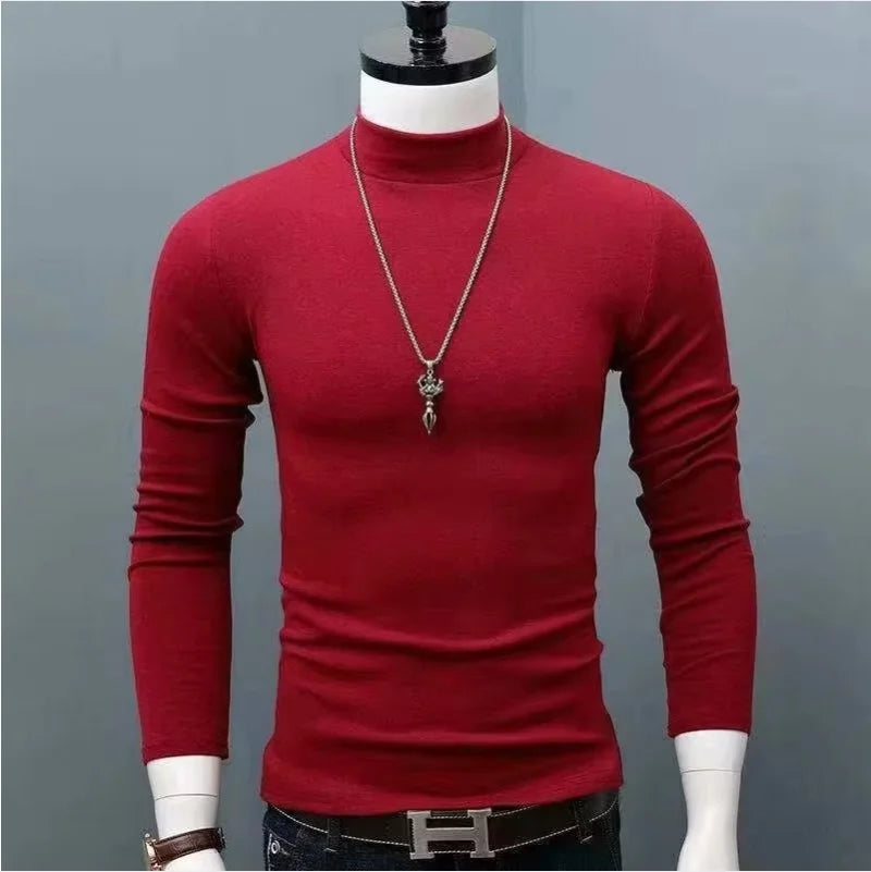 Spiritual Abacus™ Men’s Slim Fit Turtleneck Shirt – Solid Black Long Sleeve Fall/Winter Innerwear