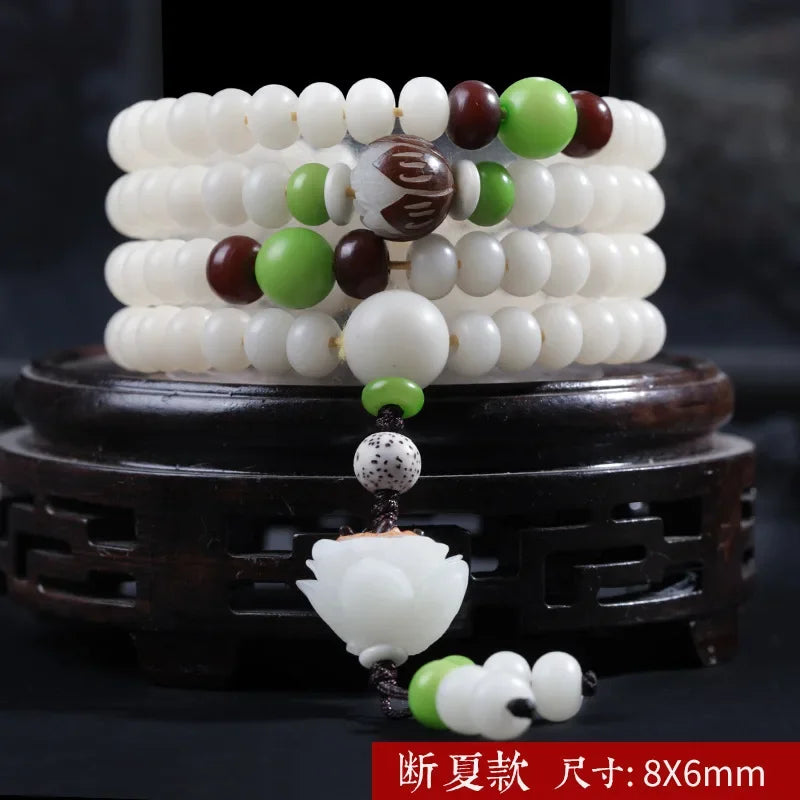 📿 Spiritual Abacus – Natural White Jade & Bodhi Root 108-Bead Mala - Meditation Prayer Bracelet & Necklace