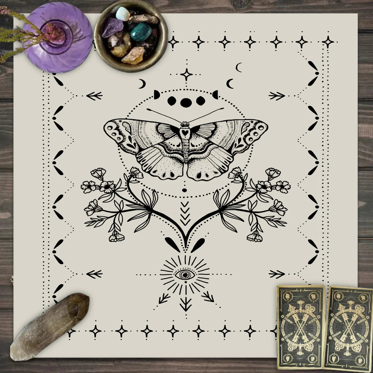 🔮 Spiritual Abacus Tarot Card Tablecloth Mystical Wizardry Butterfly & Flower Design – For Tarot, Oracle, and Astrology Readings