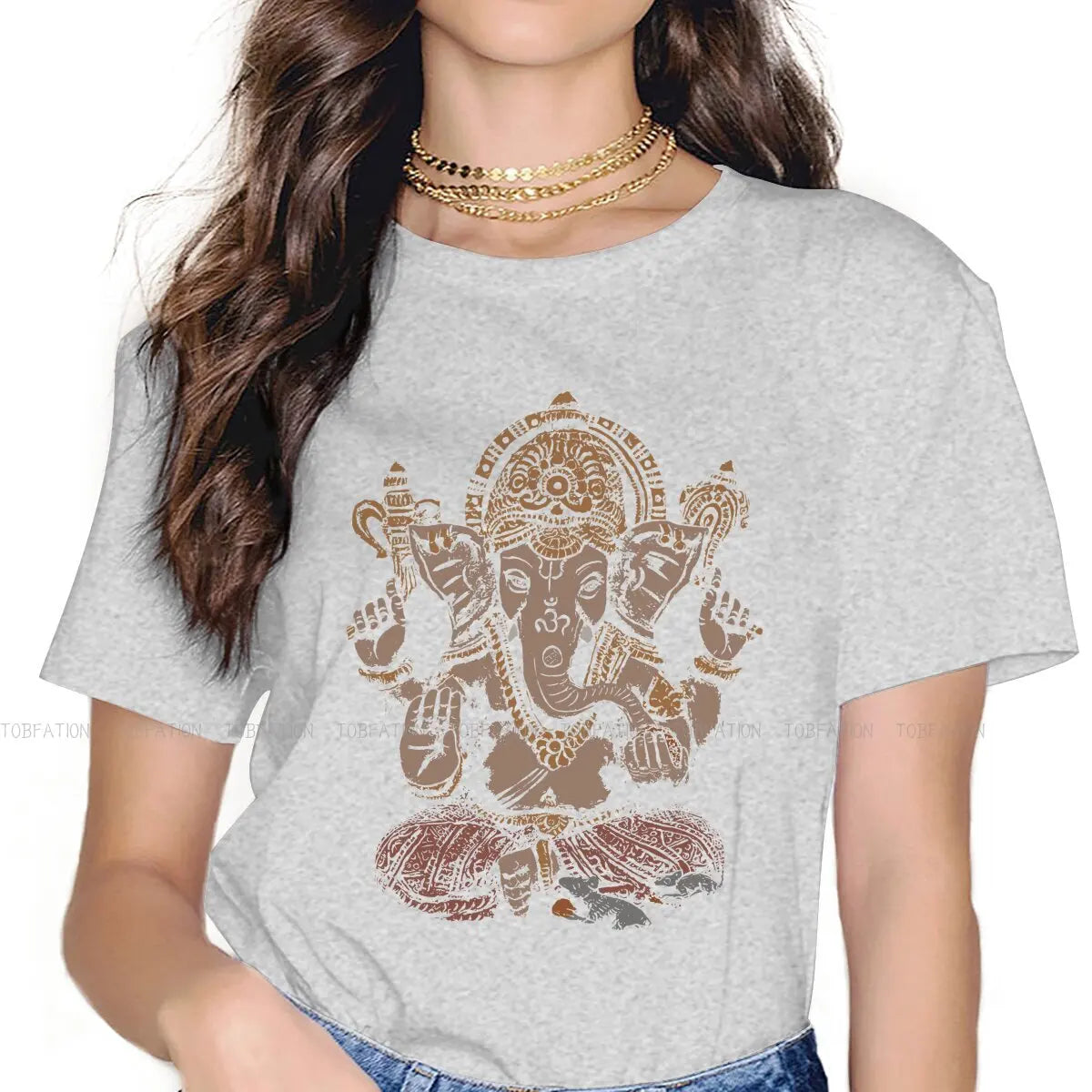 Spiritual Abacus™ Ganesha Art Women’s T-Shirt – 3D Graphic Cotton Tee for Casual Wear