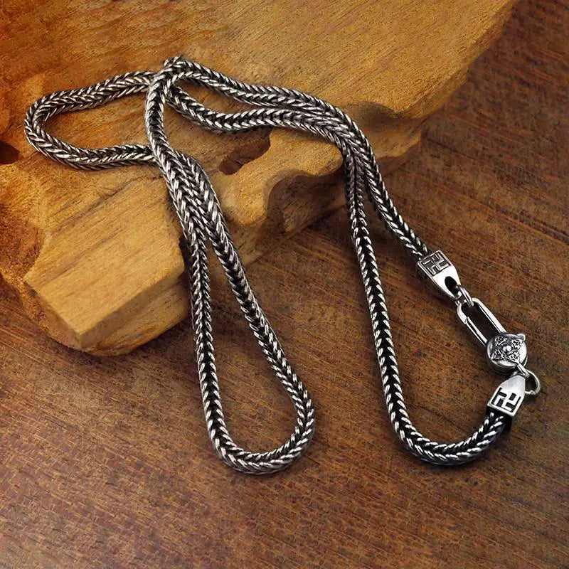 Spiritual Abacus™ Silver Fox Tail Chain Necklace – Retro 5mm Thick Unisex Necklace for Men & Women