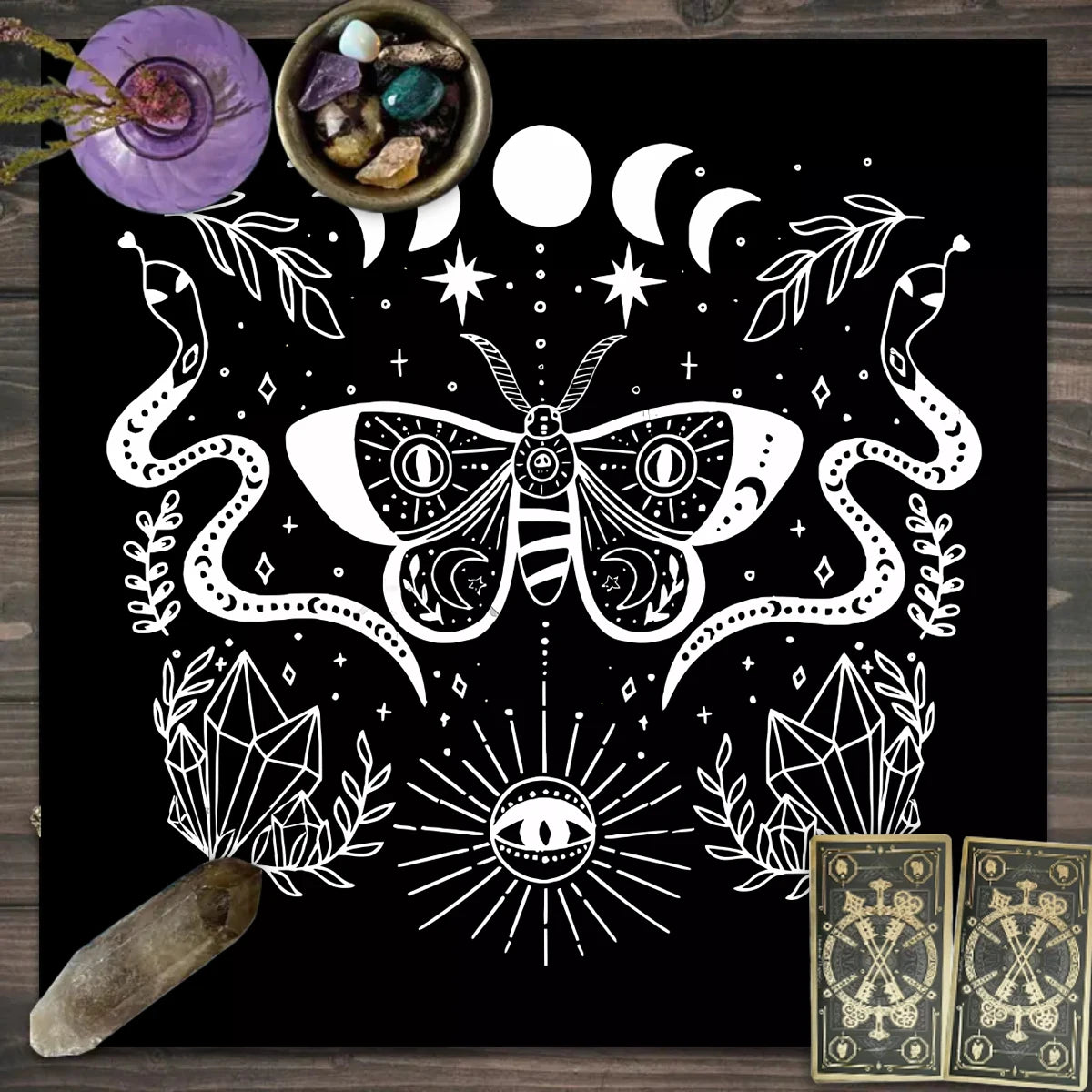 🔮 Spiritual Abacus Tarot Card Tablecloth Mystical Wizardry Butterfly & Flower Design – For Tarot, Oracle, and Astrology Readings