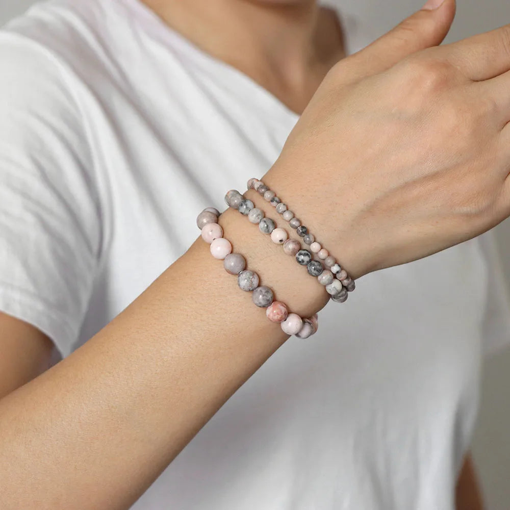 🎀 Spiritual Abacus Pink Zebra & Mixed Natural Stone Bracelet Set 4mm–8mm Beads