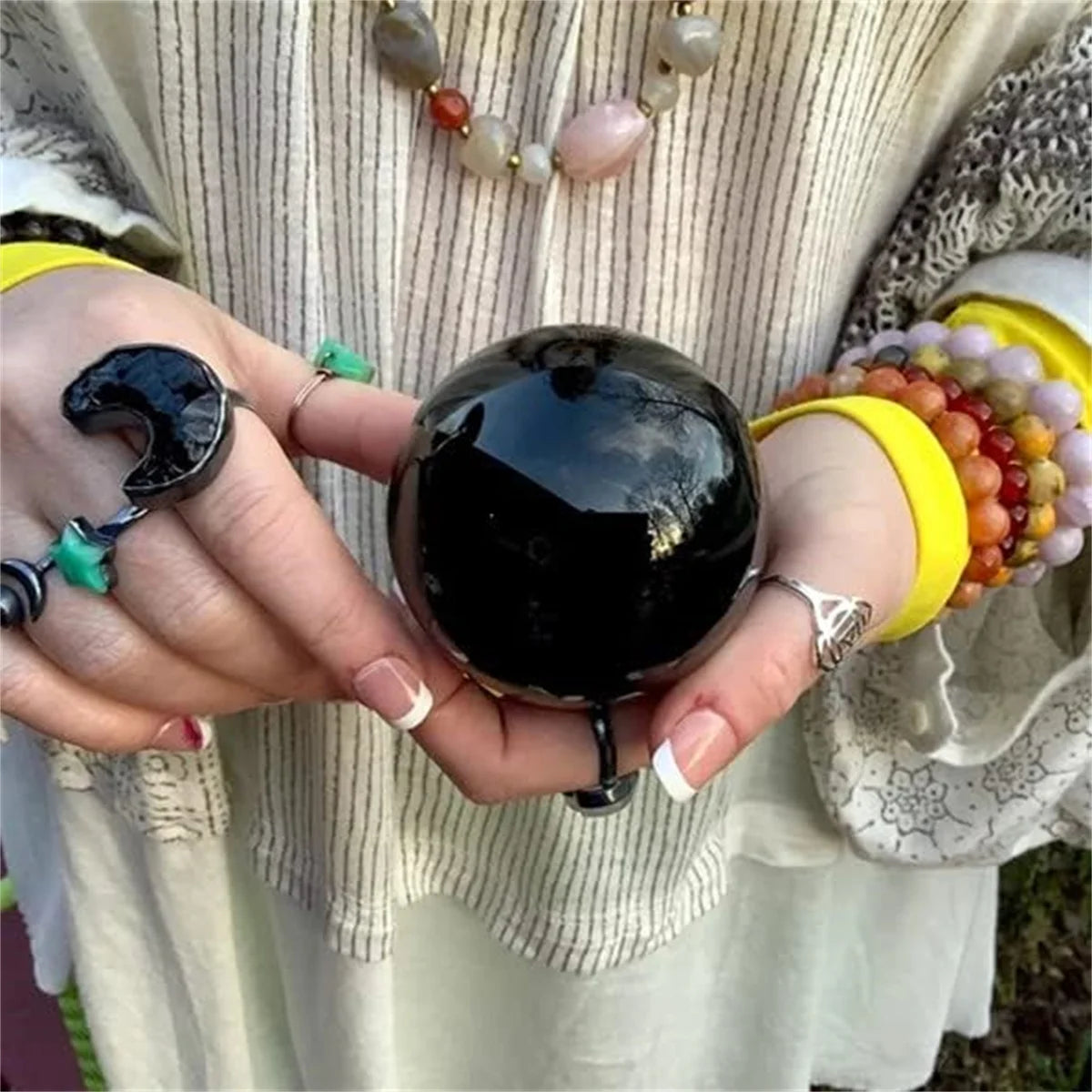 ⚫ Spiritual Abacus Black Obsidian Sphere – Protection & Divination Crystal Ball
