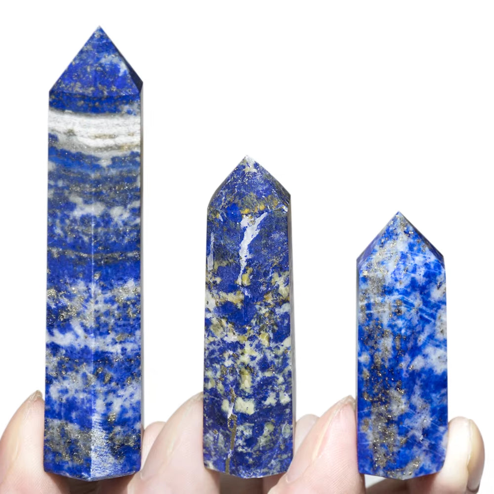 Spiritual Abacus 🔷 Natural Lapis Lazuli Crystal Wand (1.57"–3.14") Polished Hexagonal Point