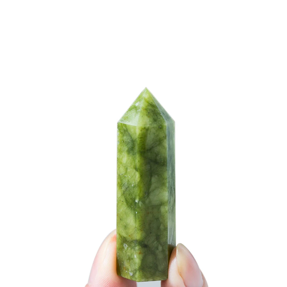 Spiritual Abacus Green Jade Crystal Wand Polished Hexagonal Point – 1.57" to 3.14" Obelisk for Reiki, Healing & Energy Work