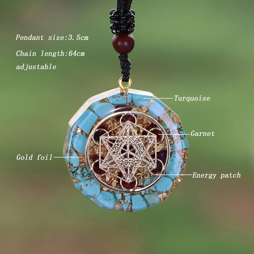 🔷 Spiritual Abacus Orgonite Pendant – Natural Turquoise EMF Protection & Healing Energy Necklace