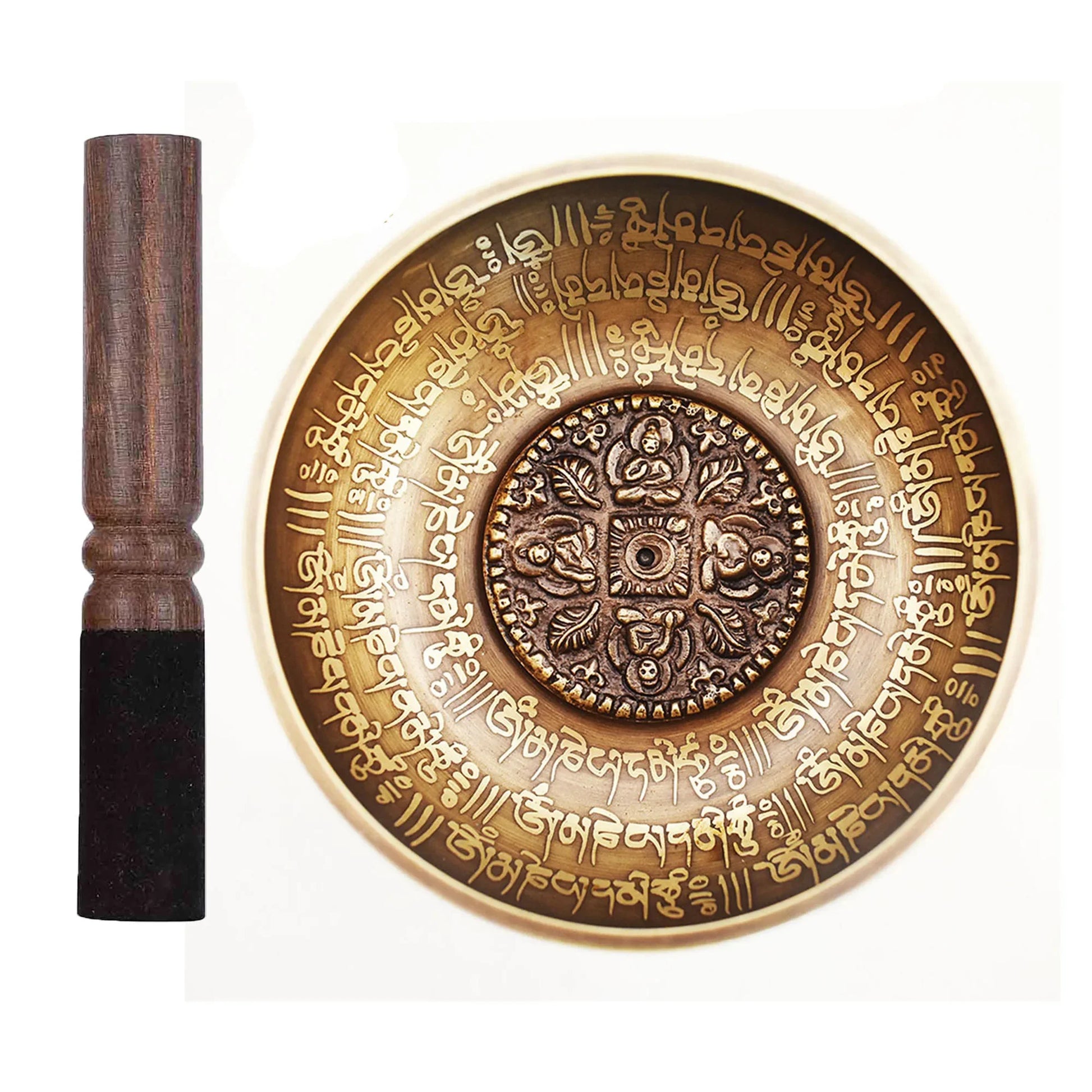 🥣 Nepal Handmade Singing Bowl Set – Buddha Mantra Design