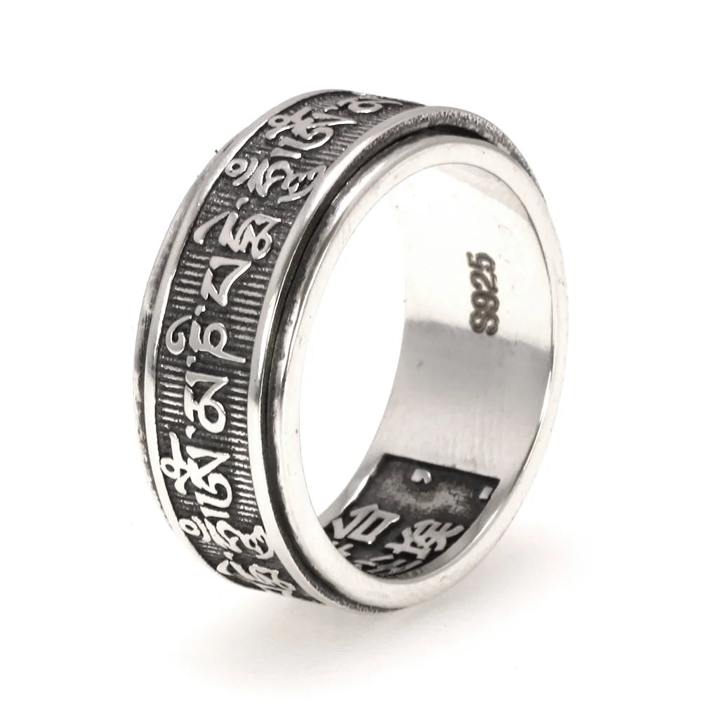 Spiritual Abacus 925 Sterling Silver Tibetan Spinner Ring – Om Mani Padme Hum Mantra for Men