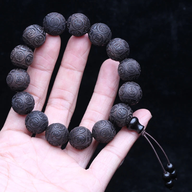 Spiritual Abacus 12-Bead Tibetan Black Wood Bracelet – Genuine Natural Beads for Prayer & Protection