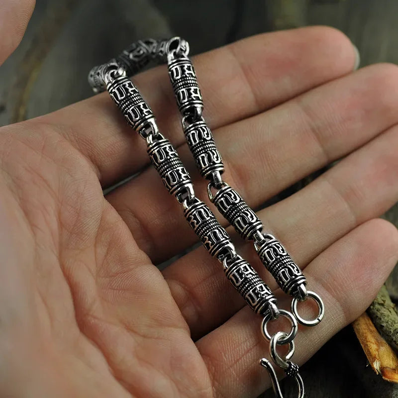 Spiritual Abacus 925 Sterling Silver Tibetan Mantra Bracelet – OM MANI PADME HUM & Peace Symbol Chain Bracelet for Men