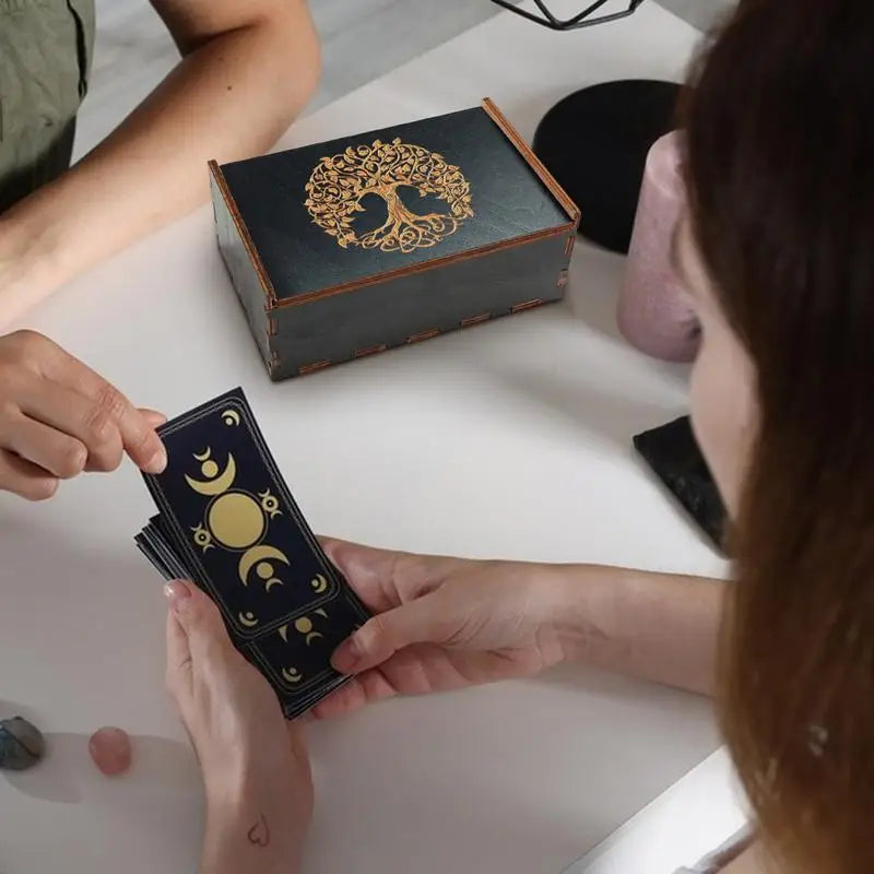 🌲 Handcrafted Wooden Tarot Card Box with Sliding Lid Vintage-Style Organizer for Tarot Decks, Crystals, or Jewelry – by Spiritual Abacus