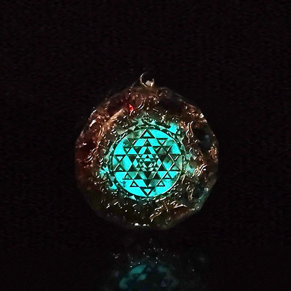 ✨ Spiritual Abacus Luminous Orgonite Sri Yantra Pendant – Chakra Healing & EMF Protection Necklace