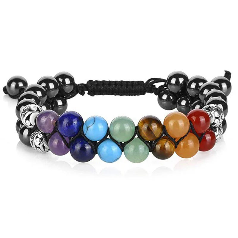 Spiritual Abacus 🌈 Double Layer 7 Chakra Healing Bracelet – Lava Stone & Gem Beads
