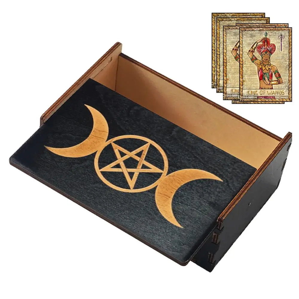 🌲 Handcrafted Wooden Tarot Card Box with Sliding Lid Vintage-Style Organizer for Tarot Decks, Crystals, or Jewelry – by Spiritual Abacus