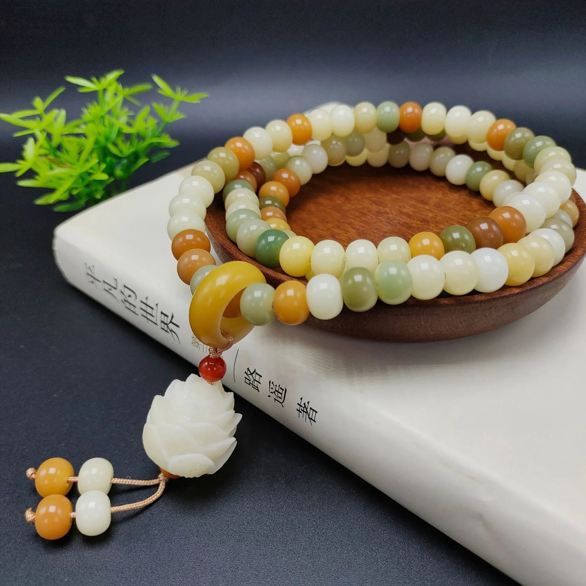 Spiritual Abacus 108 Bodhi Root Lotus Mala Bracelet