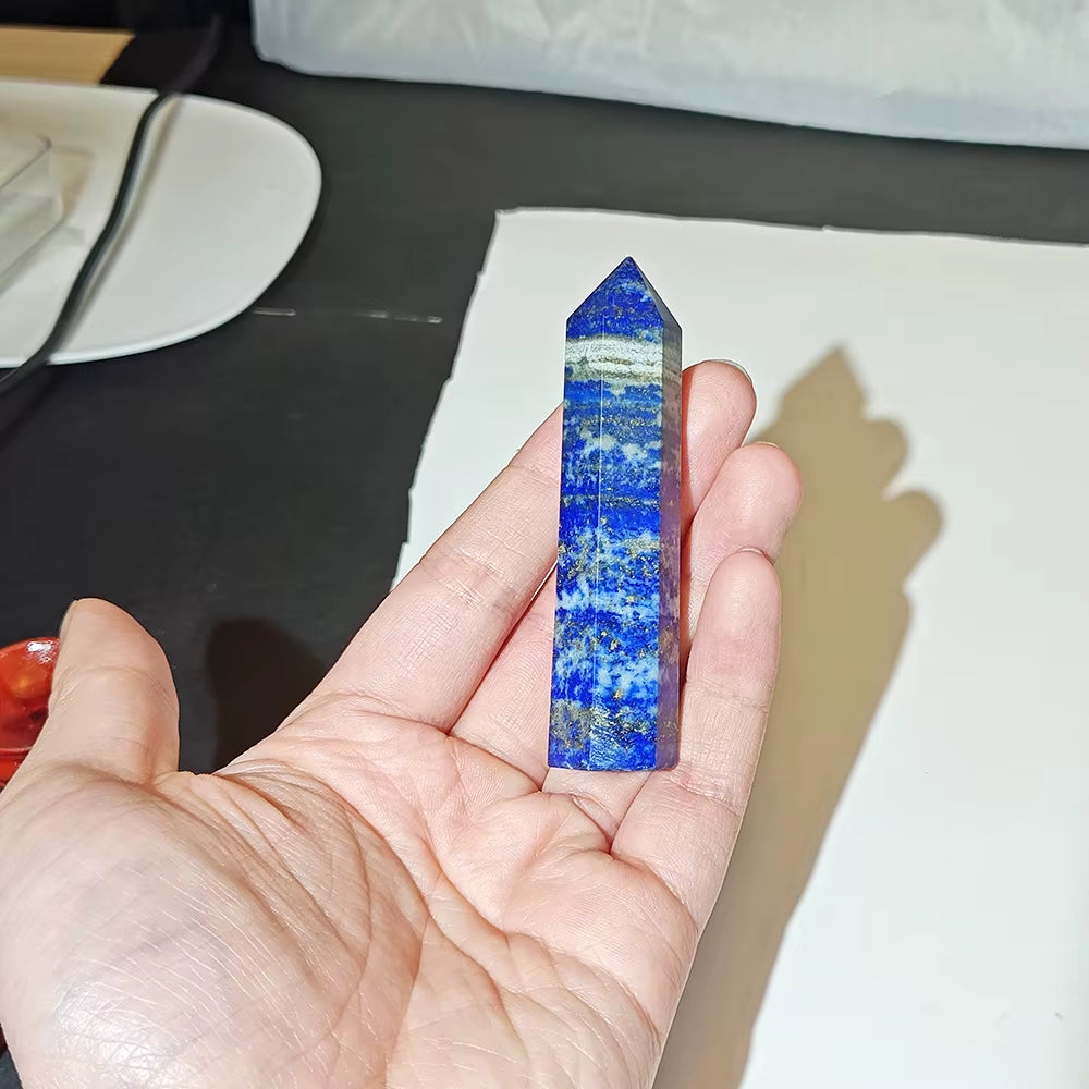 Spiritual Abacus 🔷 Natural Lapis Lazuli Crystal Wand (1.57"–3.14") Polished Hexagonal Point