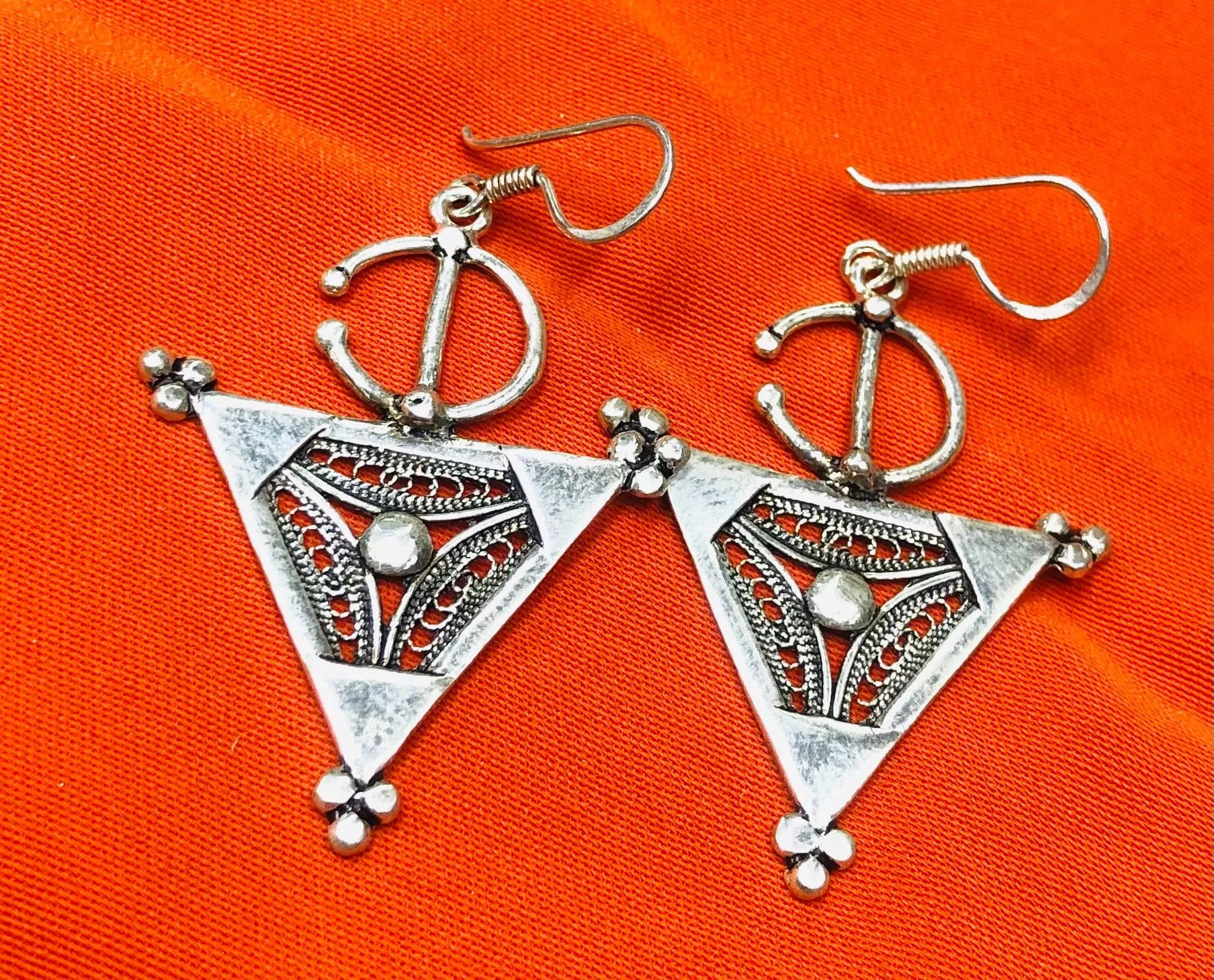 ✨ Spiritual Abacus-Handmade Berber Silver Earrings Traditional Amazigh Jewelry