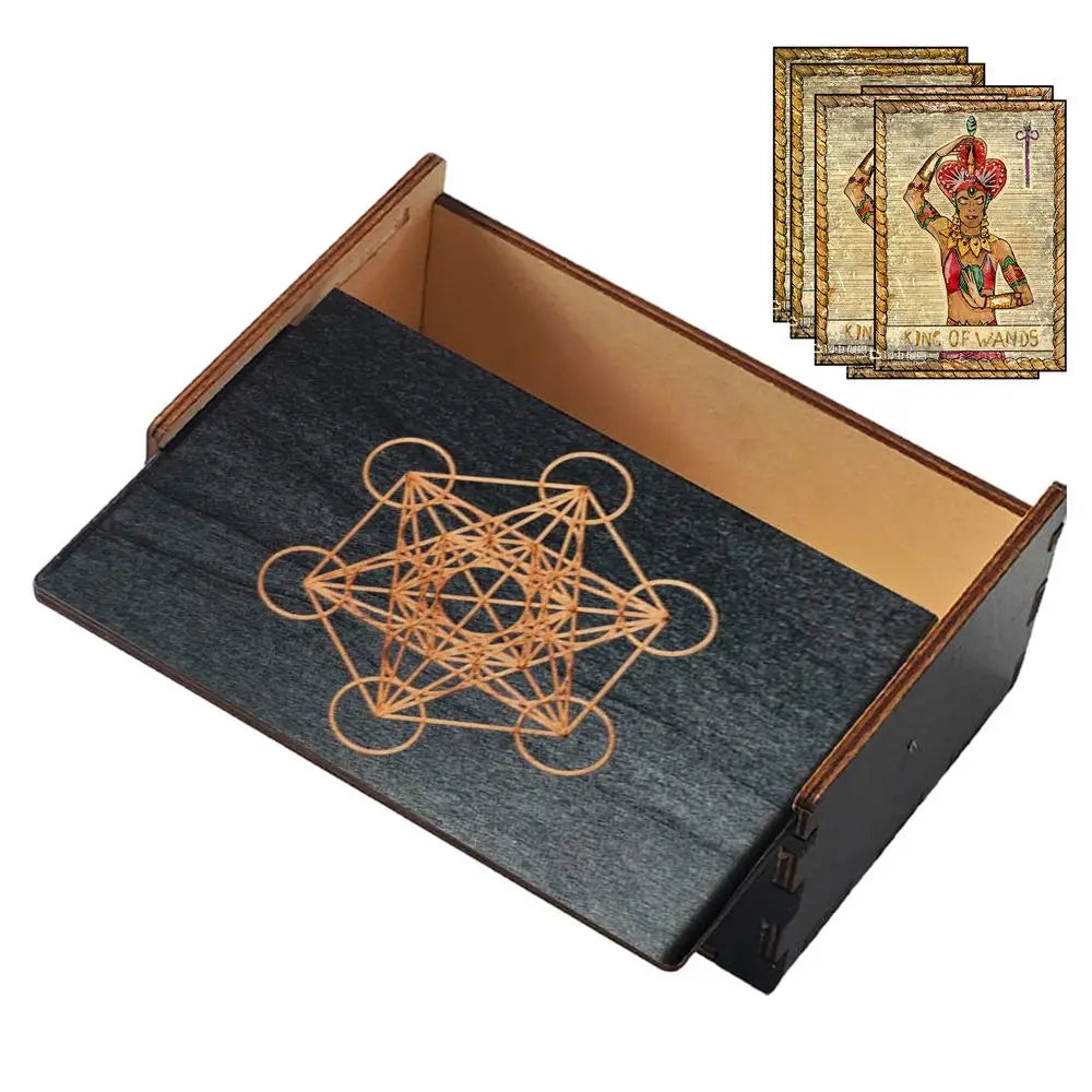 🌲 Handcrafted Wooden Tarot Card Box with Sliding Lid Vintage-Style Organizer for Tarot Decks, Crystals, or Jewelry – by Spiritual Abacus