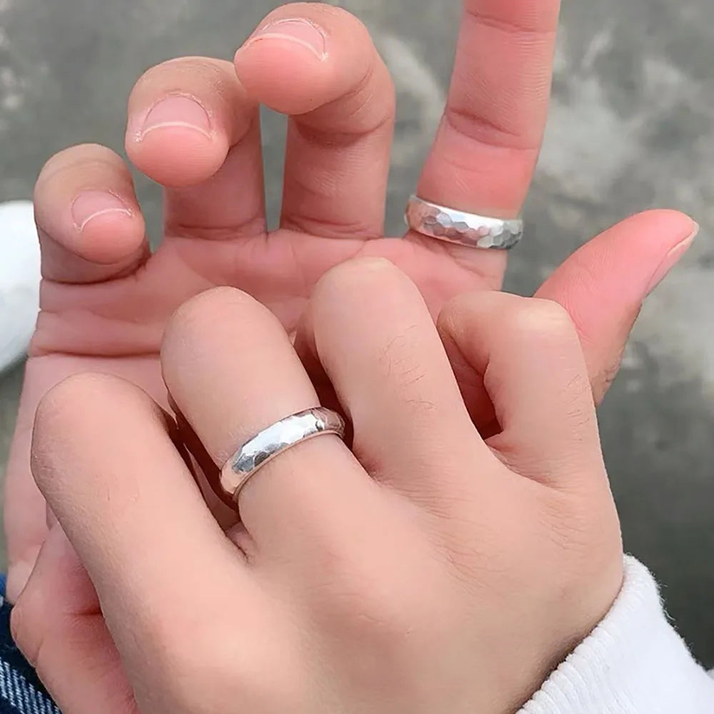 Genuine Sterling Silver 999 Hammer Pattern Men'S and Women'S Rings Six-Character Mantra Simple Jewelry