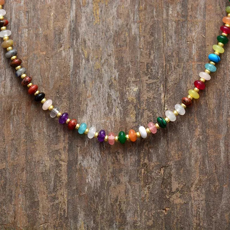💎 Spiritual Abacus Natural Stone Beaded Choker – Minimalist Collar Necklace for Women
