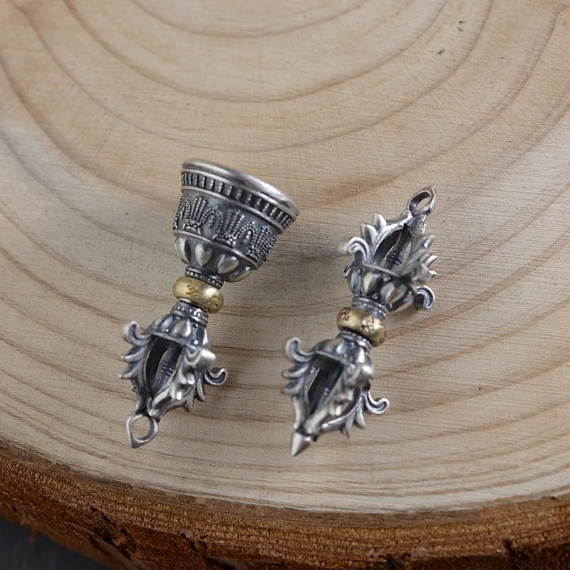 Spiritual Abacus 🕉️ S925 Pure Thai Silver Vajra & Bell Pendant – Ancient Buddhist Symbolism for Men