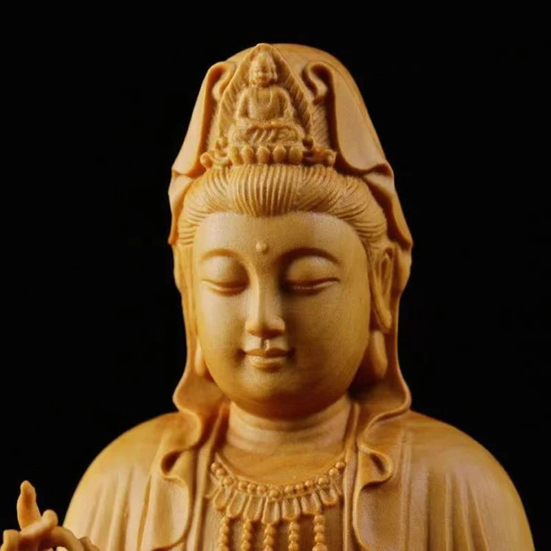 Spiritual Abacus Natural Cypress Buddha Statue
