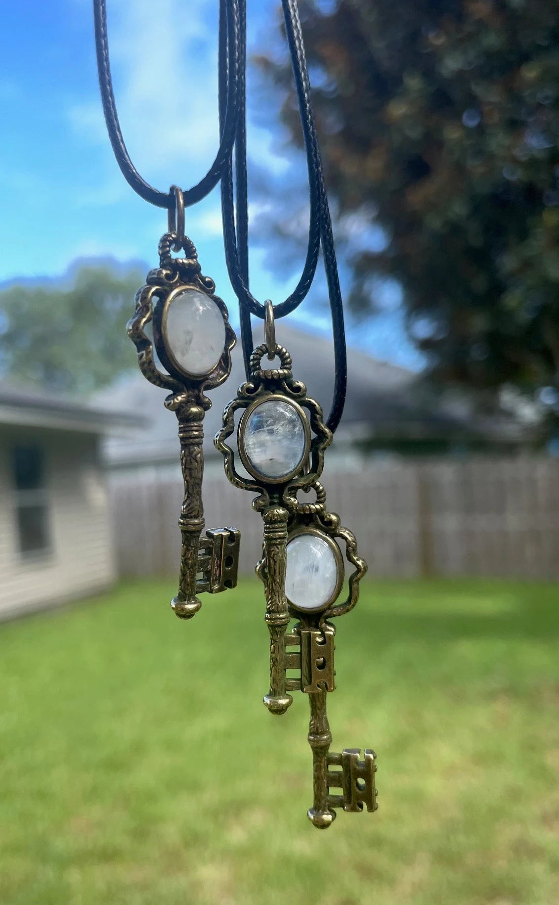 Spiritual Abacus Moonstone Hecate Key Pendant Necklace