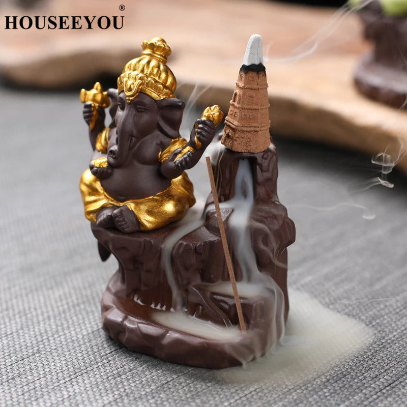 Spiritual Abacus Ganesha Backflow Incense Burner – Ceramic Waterfall Aromatherapy Censer for Zen Decor & Meditation Spaces