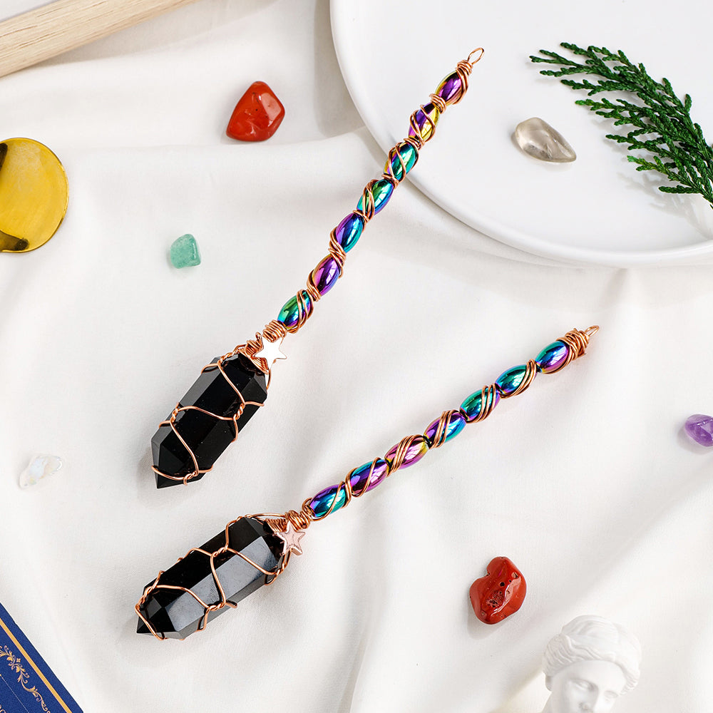 Spiritual Abacus Natural Obsidian Double Pointed Column Scepter Pendant