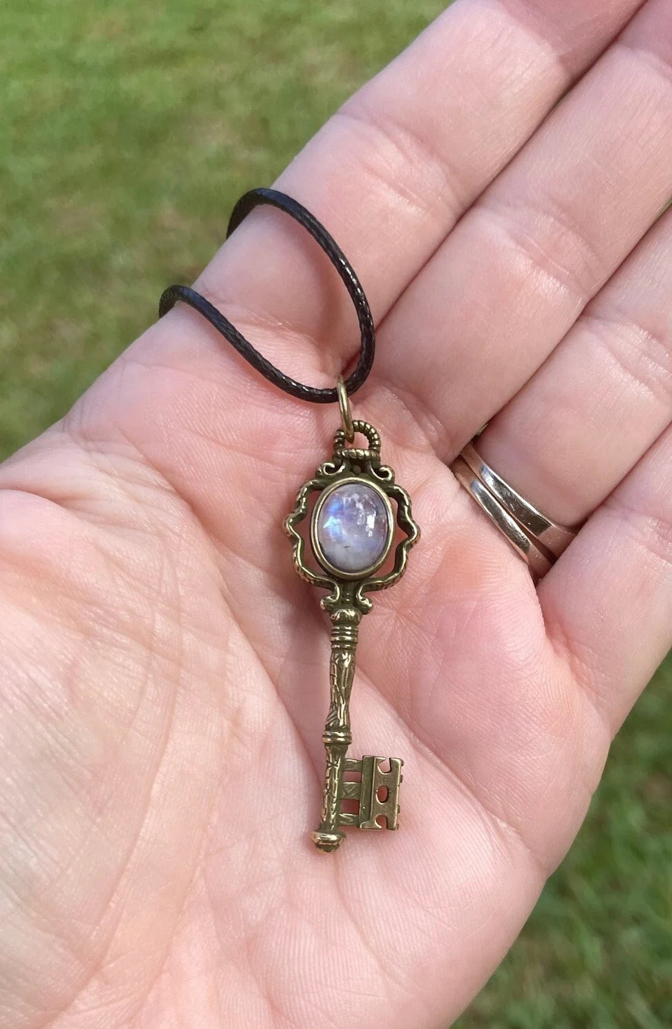 Spiritual Abacus Moonstone Hecate Key Pendant Necklace