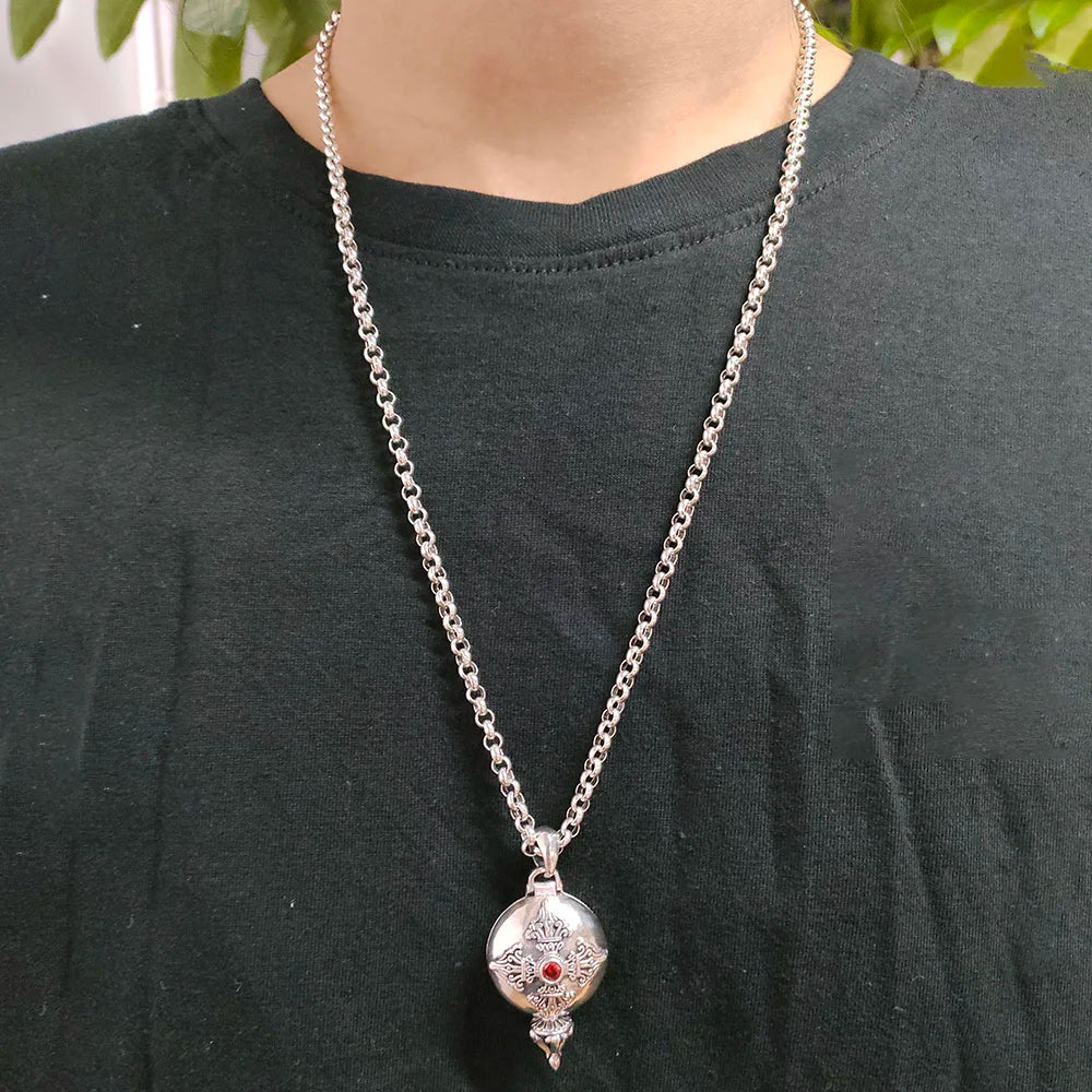 🕉️ Spiritual Abacus 925 Sterling Silver Openable Buddha Pendant – Six Words Mantra & Red Zircon Inlay