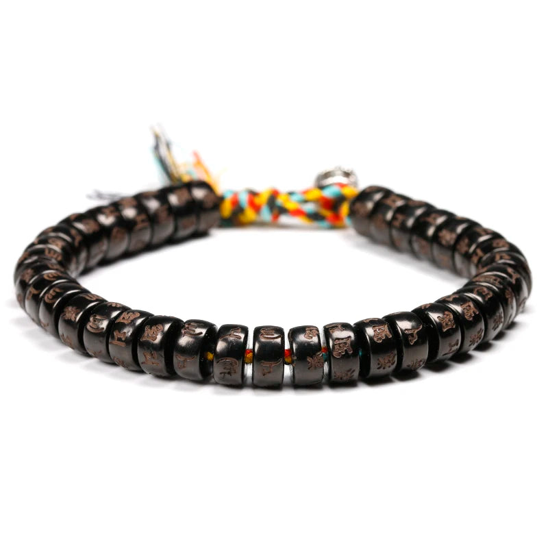 Spiritual Abacus Tibetan Buddhist Braided Bracelet – OM Mani Padme Hum | Natural Coconut Shell Beads | Unisex Spiritual Jewelry