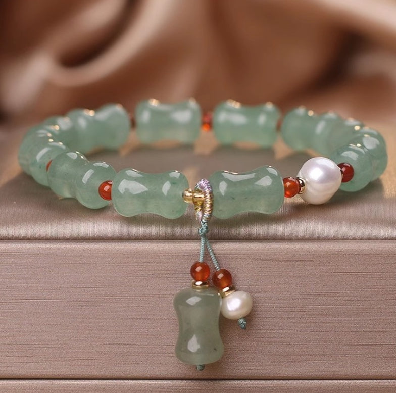 Spiritual Abacus Green Mori Style Natural Green Aventurine Bamboo Jade Bracelet