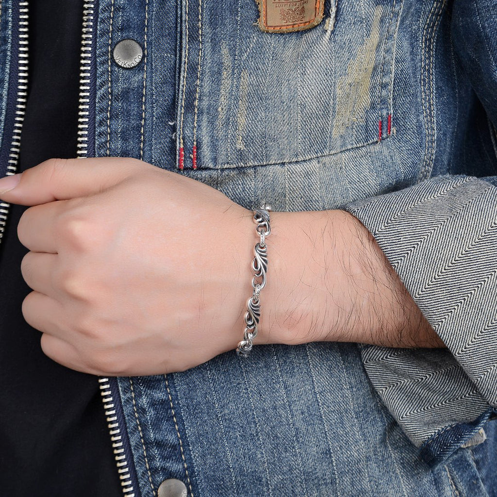 Spiritual Abacus New Vine Flower Sterling Silver Bracelet for Men