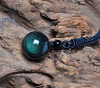 Spiritual Abacus™ Rainbow Eye Obsidian Pendant Necklace – Natural Good Luck Pearl Amulet for Women