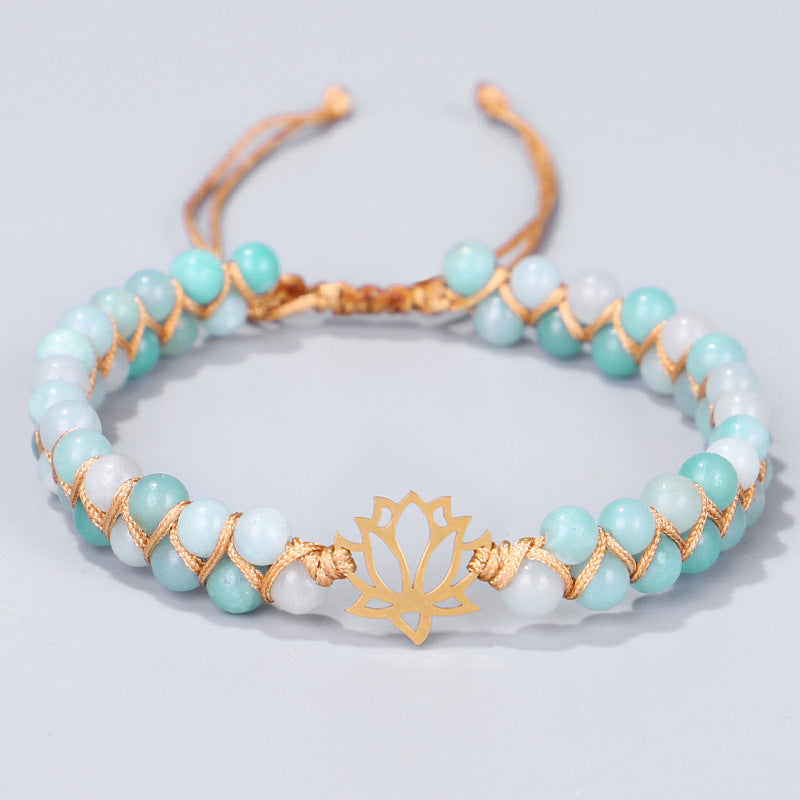 Spiritual Abacus Hand-Woven Double Layer Natural Stone Bracelet with Om & Lotus