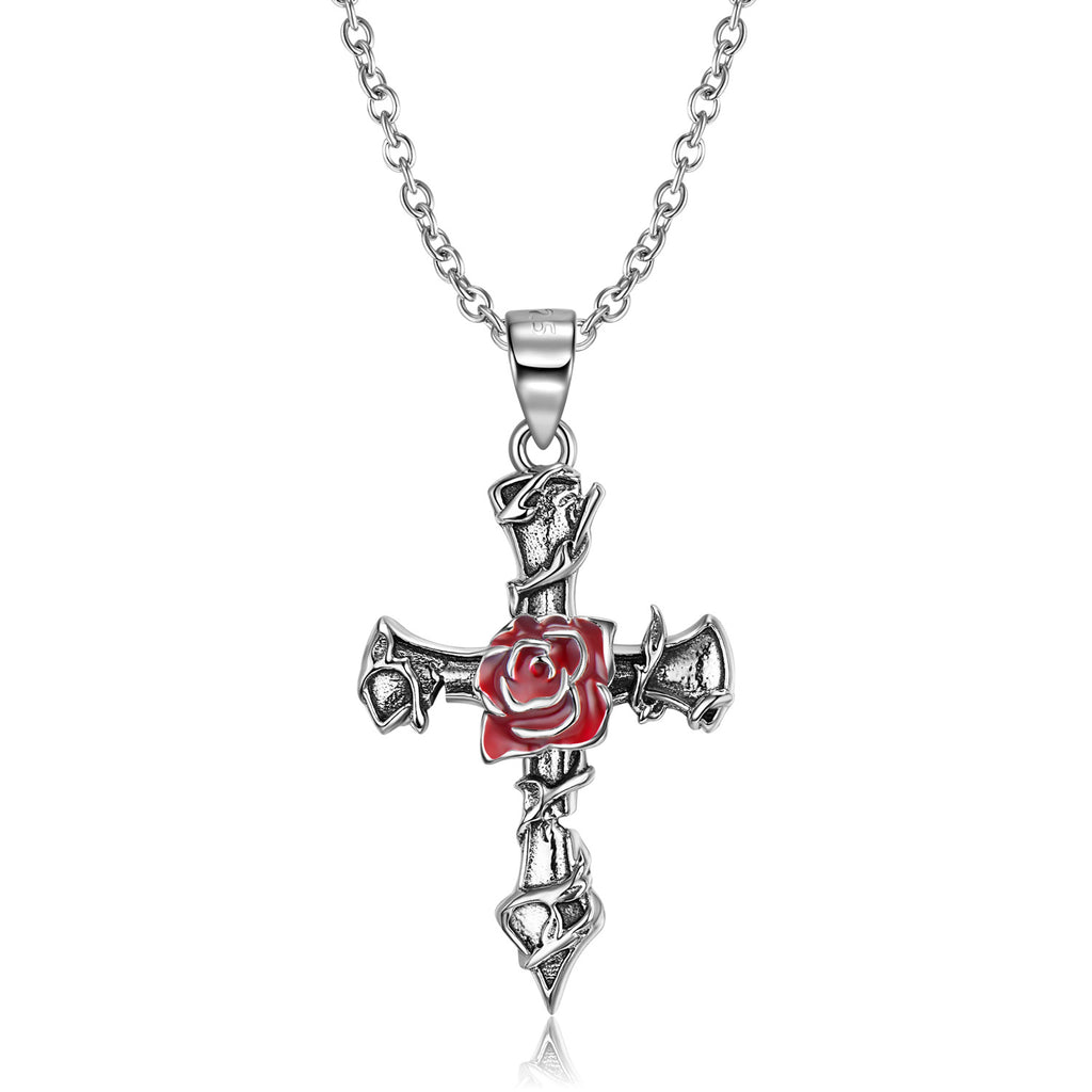 Spiritual Abacus S925 Sterling Silver Thorn Rose Cross Necklace