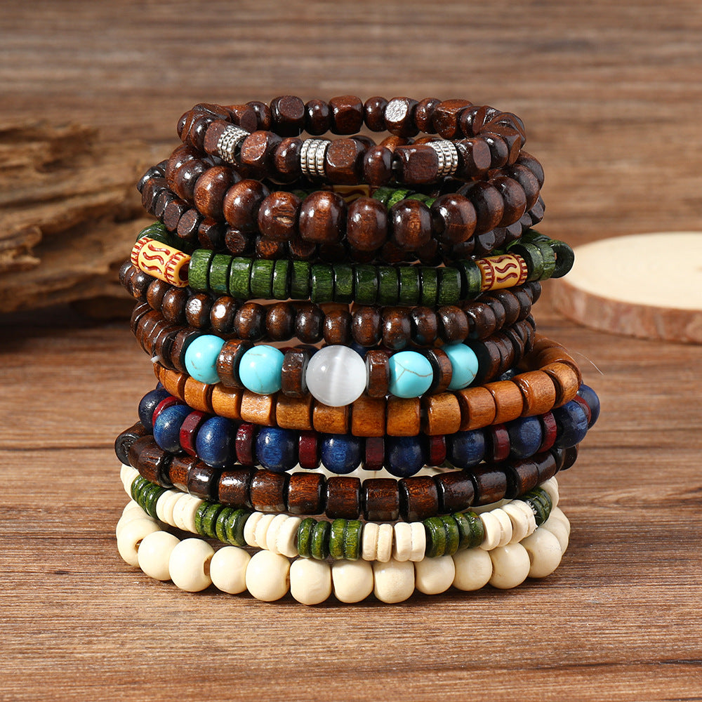 Spiritual Abacus 22-Piece Bohemian Retro Wooden Bead Bracelet Set