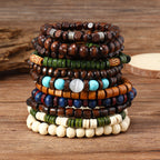Spiritual Abacus 22-Piece Bohemian Retro Wooden Bead Bracelet Set