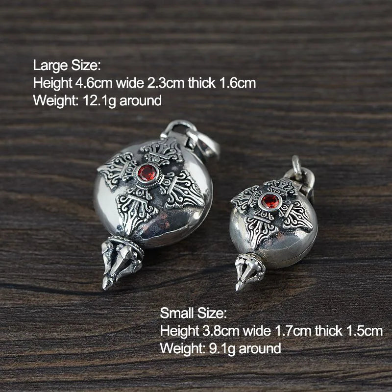 🕉️ Spiritual Abacus 925 Sterling Silver Openable Buddha Pendant – Six Words Mantra & Red Zircon Inlay