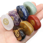 🌈 Spiritual Abacus 7-Piece Chakra Pendulum Set – Natural Stones with Engraved Reiki Healing Symbols