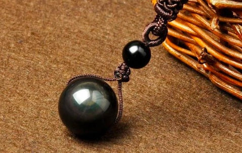 Spiritual Abacus™ Rainbow Eye Obsidian Pendant Necklace – Natural Good Luck Pearl Amulet for Women