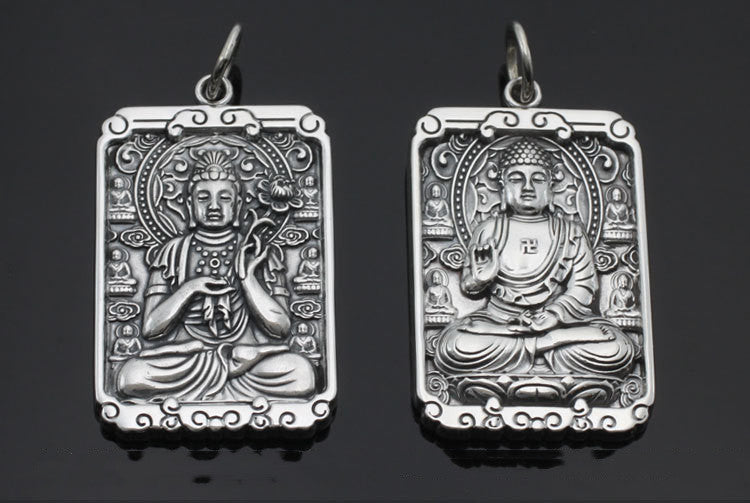 Spiritual Abacus Retro Thai Silver Square Natal Buddha Pendant