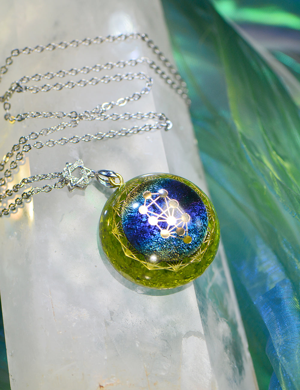 Spiritual Abacus High Frequency Green Crystal Necklace