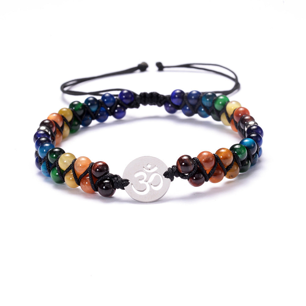 Spiritual Abacus™ Colorful Tiger Eye 7-Chakra OM Bracelet – Energy Harmony Meditation Jewelry